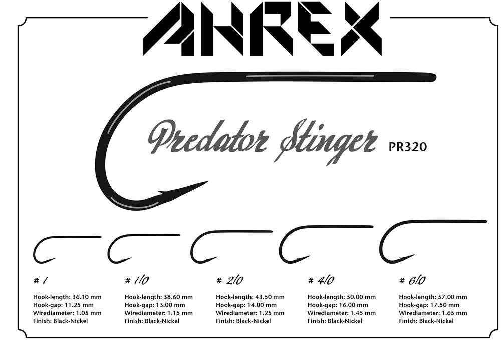 Ahrex Pr320 Predator Stinger #2 Fly Tying Hooks Black Nickel Heavy Wire Also Known As Trailer Hook